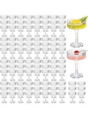 100 Pcs Clear Ribbed Disposable Martini Glasses - 7 oz Party Essentials